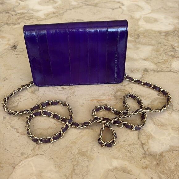 Genuine Eel-skin Mini Shoulder / Clutch Bag with Chain & Leather Strap - Picture 4 of 16